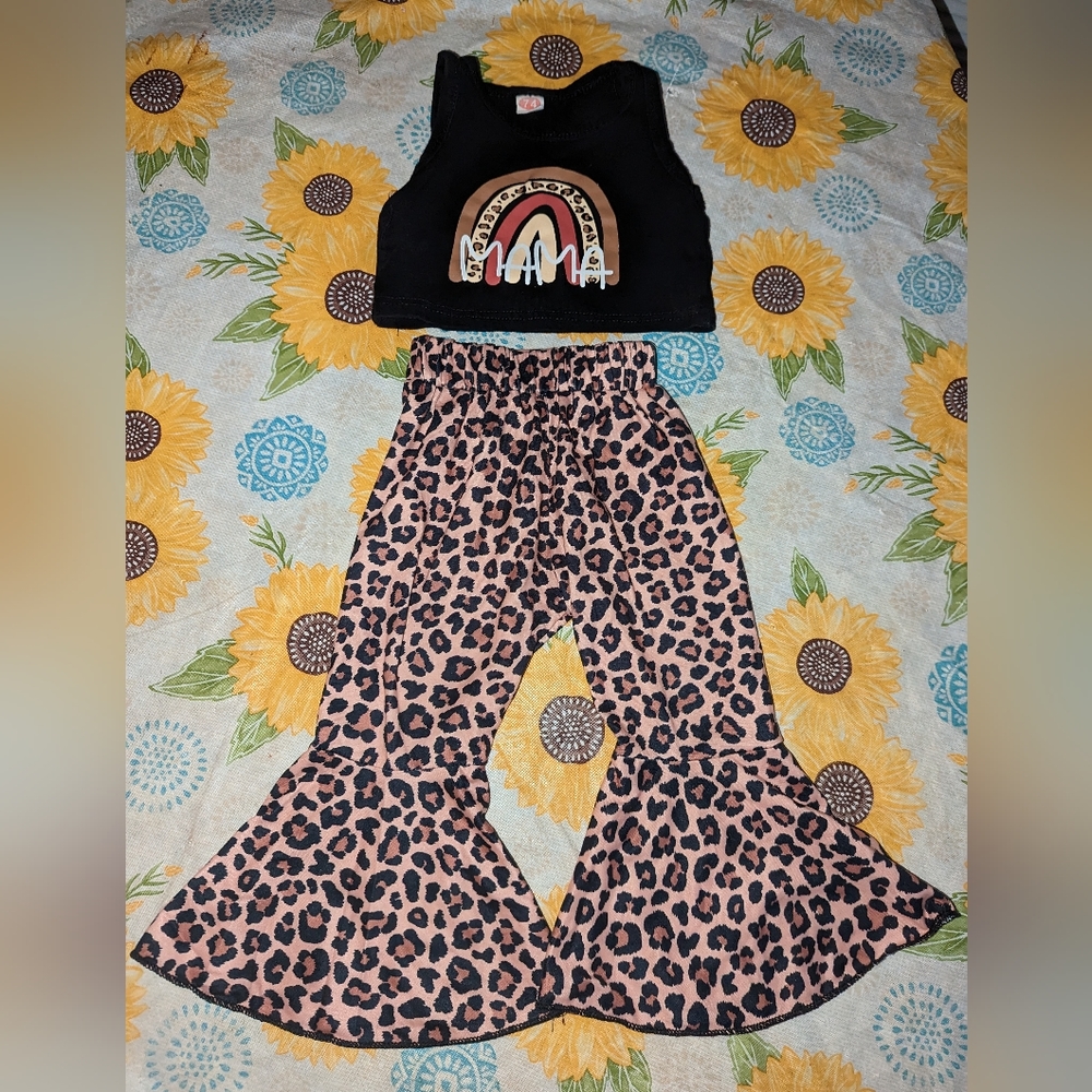 Leopard print bell bottom outfit